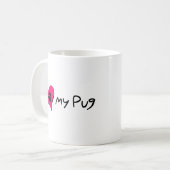 ピンクのハートでポープリントしたパグ引用文が大好き コーヒーマグカップ (正面左)
