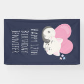 ピンクのハートで眠る甘い子ネコ誕生日 横断幕 (横)