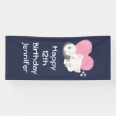 ピンクのハートで眠る甘い子ネコ誕生日 横断幕 (横)