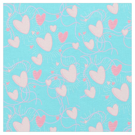 ピンクのハートとアクア ファブリック (クローズアップ)