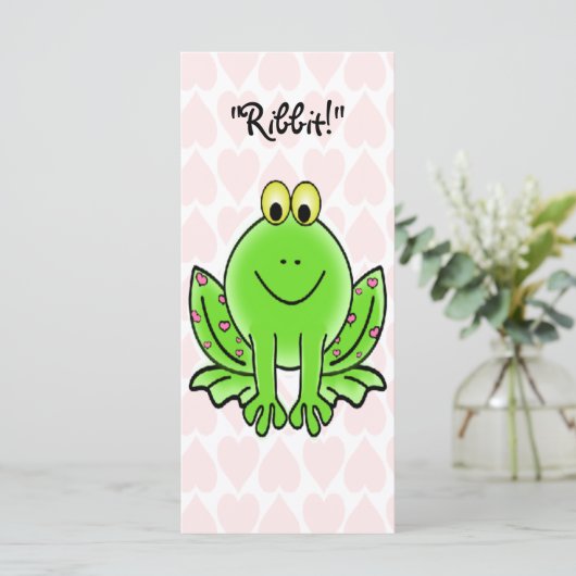 ピンクのハートとカエルの子供のバレンタインカード (スタンド正面)