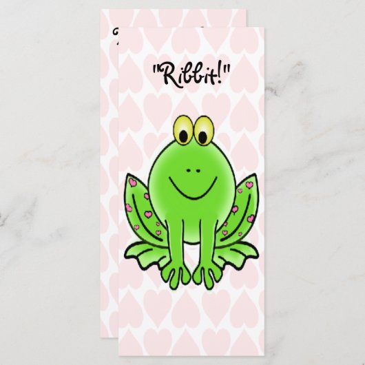 ピンクのハートとカエルの子供のバレンタインカード (正面/裏面)