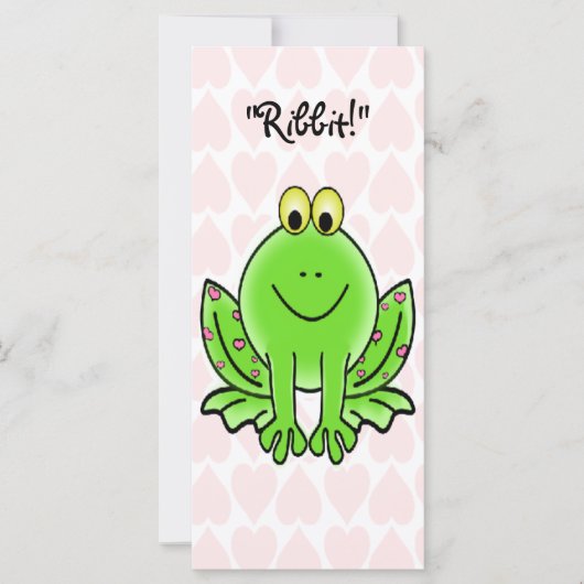 ピンクのハートとカエルの子供のバレンタインカード (正面)
