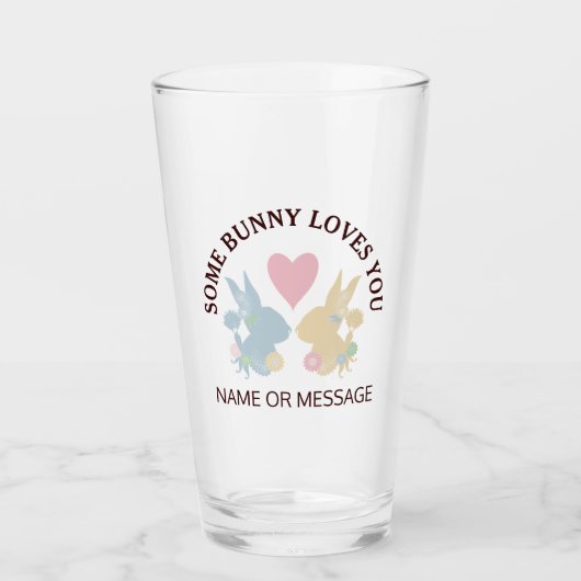 ピンクのハートとカラフルパステルイースターバニー タンブラーグラス (正面)