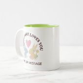 ピンクのハートとカラフルパステルイースターバニー ツートーンマグカップ (正面左)