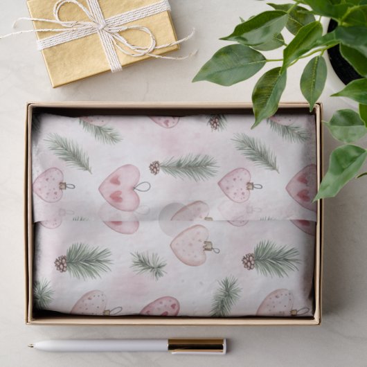 ピンクのハートとクリスマスの松ぼっくり 薄葉紙 (ギフト)