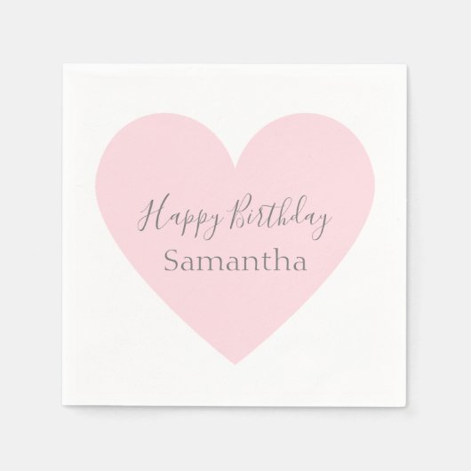 ピンクのハートとグカスタマイズレーのハッピーバースデーパーティー スタンダードカクテルナプキン (正面)
