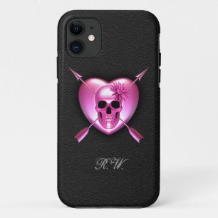 ピンクのハートとスカルiPhone 5ケース iPhone 11 ケース