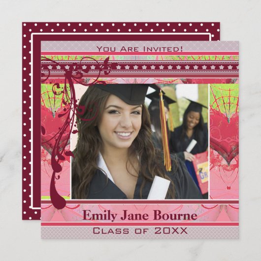 ピンクのハートとスワール2012年のシニア写真クラス 招待状 (正面/裏面)