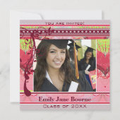 ピンクのハートとスワール2012年のシニア写真クラス 招待状 (正面)