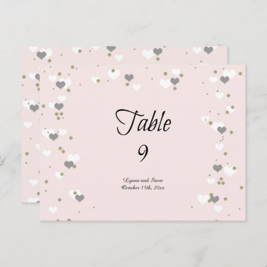 ピンクのハートとドットのテーブル席札 ポストカード (正面/裏面)