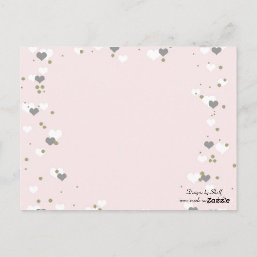 ピンクのハートとドットのテーブル席札 ポストカード (裏面)