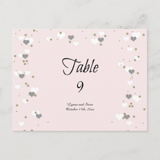 ピンクのハートとドットのテーブル席札 ポストカード (正面)