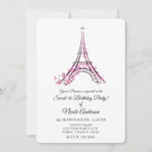 ピンクのハートとバタフライ パリ エッフェル塔パーティ 招待状 (正面)