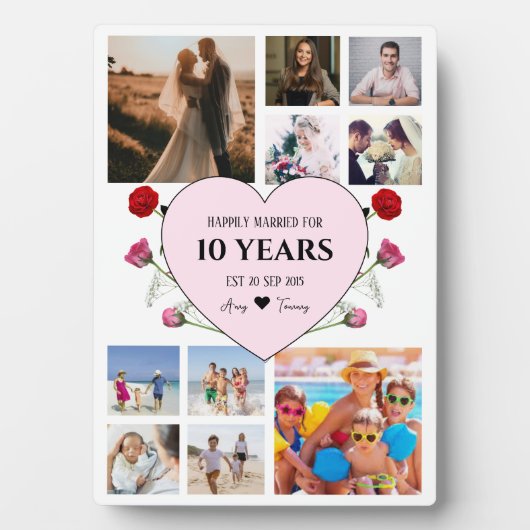 ピンクのハートとバラの記念日写真 フォトプラーク (正面)