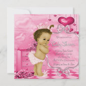 ピンクのハートとバラアフリカ系アメリカ人ベビーシャワー 招待状 (正面)