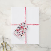 ピンクのハートとバラ ギフトタグ (より糸付き)