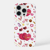 ピンクのハートとバレンタインのキャンディパターン iPhoneケース (裏面)