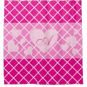 ピンクのハートとモノグラムガーリー シャワーカーテン (正面)