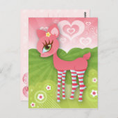 ピンクのハートとラブデエリー葉書 ポストカード (正面/裏面)