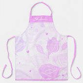 ピンクのハートとヴィンテージバラ エプロン (正面)