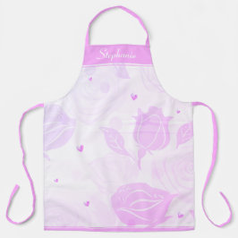 ピンクのハートとヴィンテージバラ エプロン