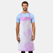 ピンクのハートとヴィンテージバラ エプロン (着用した状態)