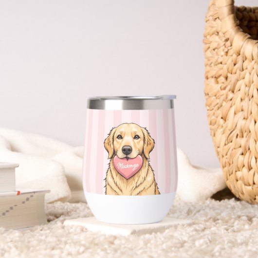 ピンクのハートと一緒にかわいい犬のオーダーメイドグッズ (リビング)