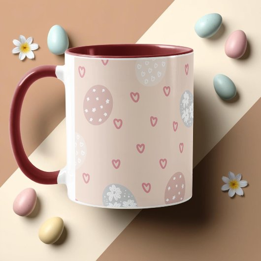ピンクのハートと円のパターン復活祭 マグカップ