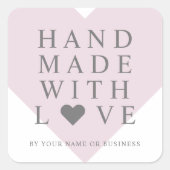 ピンクのハートと手作りラヴ引用文 スクエアシール (正面)