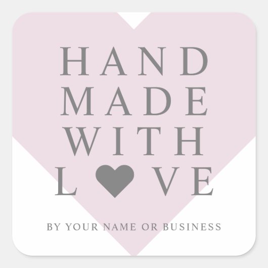 ピンクのハートと手作りラヴ引用文 スクエアシール (正面)