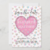 ピンクのハートと斑点のテンプレート 招待状 (裏面)