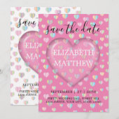 ピンクのハートと斑点のテンプレート 招待状 (正面/裏面)