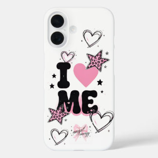 ピンクのハートと星がキュートなスマホケース I Love Me iPhone 16ケース