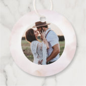 ピンクのハートと水の色結婚の感謝の写真 フェイバータグ (裏面)