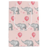 ピンクのハートと水彩象の子供たち ミディアムペーパーバッグ (正面)