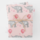 ピンクのハートと水彩象ギフト ラッピングペーパーシート (インサイチュ)