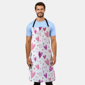 ピンクのハートと水玉模様：ロマンチックな喜び。 エプロン (着用した状態)