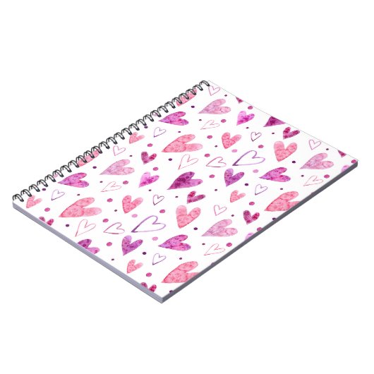 ピンクのハートと水玉模様:ロマンチックな喜び。 ノートブック (左側)
