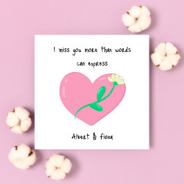 ピンクのハートと白恋しく思花 ノートカード