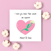 ピンクのハートと白恋しく思花 ノートカード