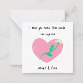 ピンクのハートと白恋しく思花 ノートカード (正面)