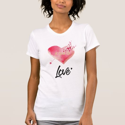*~*ピンクのハートと矢印の女性白色の水色 Tシャツ (正面)