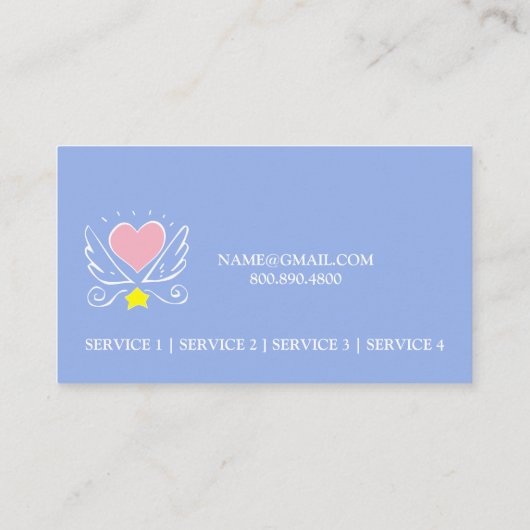 ピンクのハートと翼の介護者の青 名刺 (裏面)