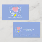 ピンクのハートと翼の介護者の青 名刺 (正面/裏面)