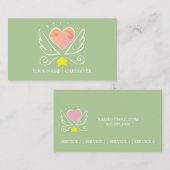 ピンクのハートと翼の介護者の青 名刺 (正面/裏面)