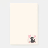 ピンクのハートと花と可愛い黒猫 ポストイット (正面)