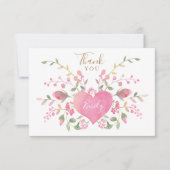 ピンクのハートと花のブライズシャワー サンキューカード (正面)