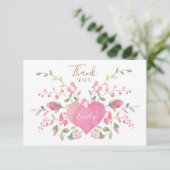 ピンクのハートと花のブライダルシャワー サンキューカード (スタンド正面)