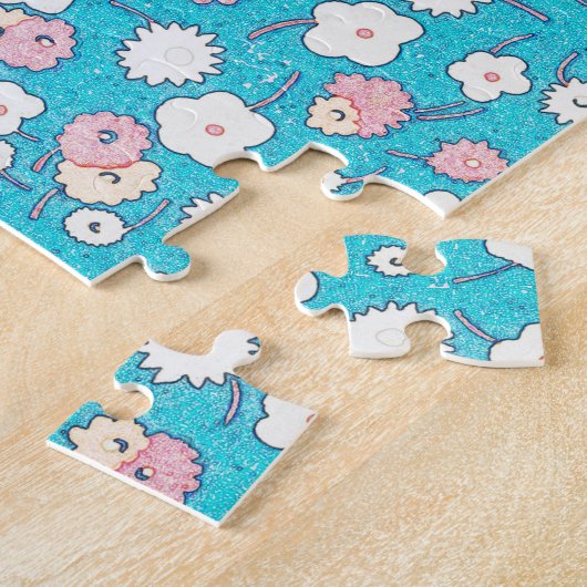 ピンクのハートと花の愛パズル ジグソーパズル (側面)